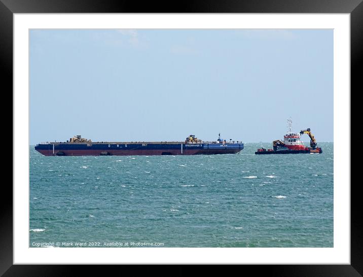 Dredging off the coast of Camber Sands in East Sussex. Framed Mounted Print by Mark Ward