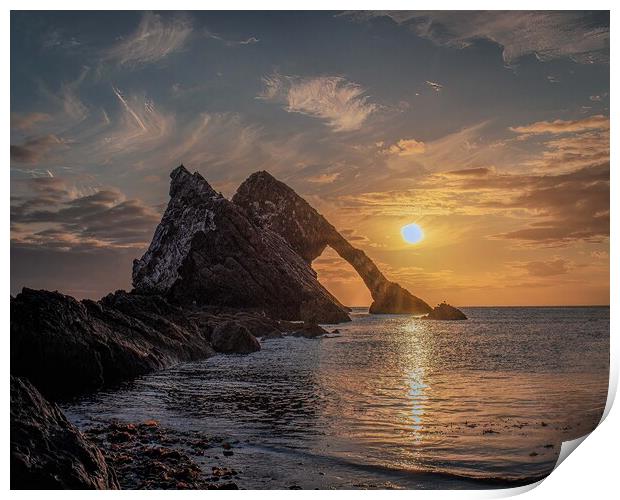 Majestic Sunrise at Bow Fiddle Rock Print by DAVID FRANCIS