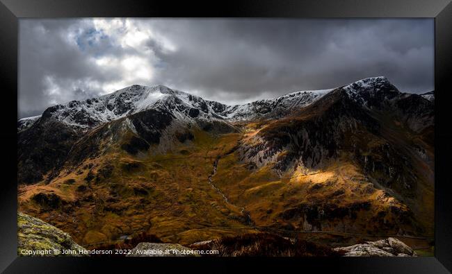 Y Garn Snowdonia mountains . Framed Print by John Henderson