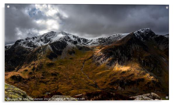 Y Garn Snowdonia mountains . Acrylic by John Henderson