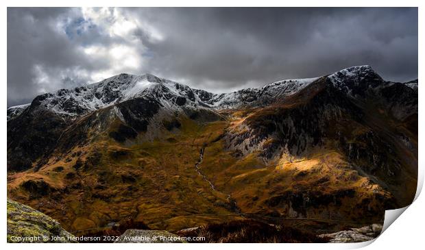 Y Garn Snowdonia mountains . Print by John Henderson