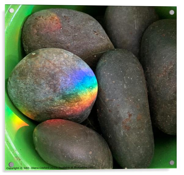 Natural Prism of light on river washed pebbles. Acrylic by DEE- Diana Cosford
