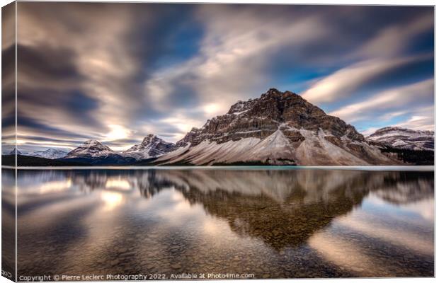 Dramatic Sky and Reflection of Mount Crowfoot at Bow Lake Canvas Print by Pierre Leclerc Photography