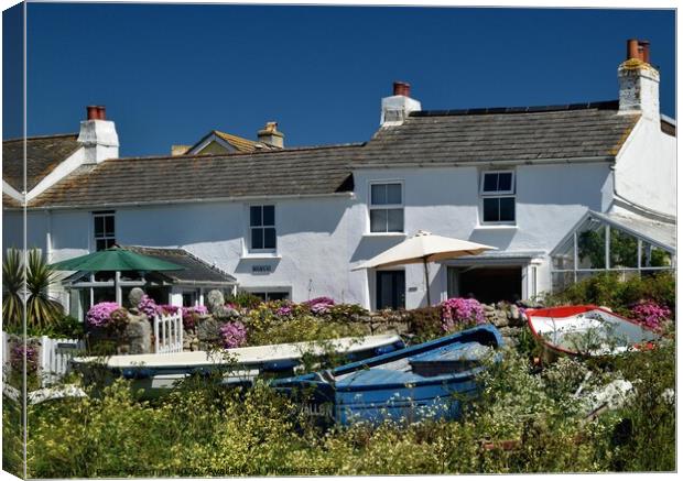 Cottages near Porthcressa, Hugh Town, St. Mary's, Isles of Scilly. Canvas Print by Peter Wiseman
