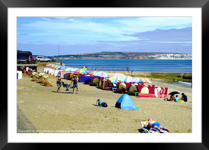 Line of Parasols on Shanklin beach on the Isle of Wight. Framed Mounted Print by john hill