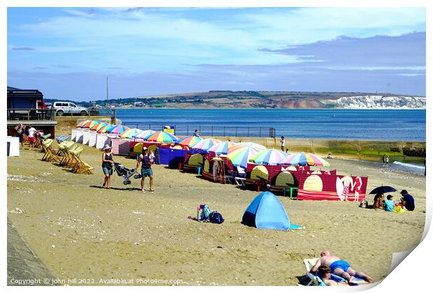 Line of Parasols on Shanklin beach on the Isle of Wight. Print by john hill