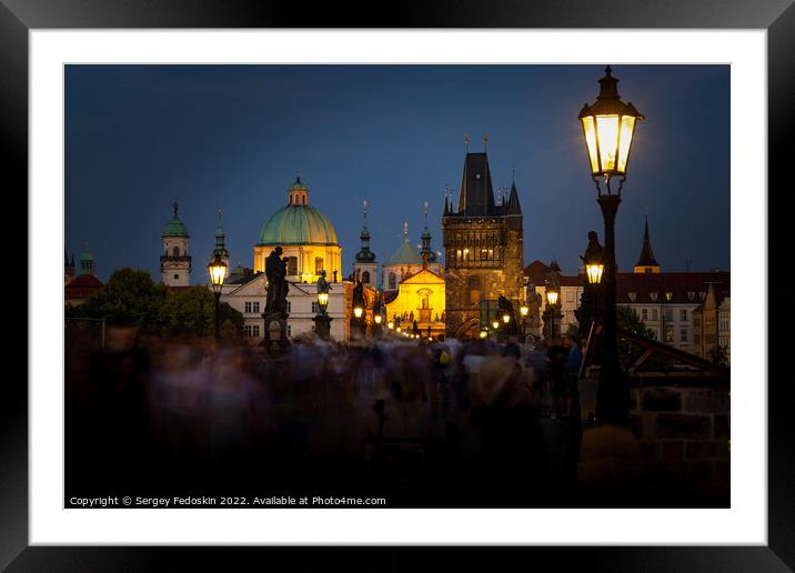 Prague, Czech Republic. Charles Bridge (Karluv Most - in czech) and Old Town Tower. Framed Mounted Print by Sergey Fedoskin