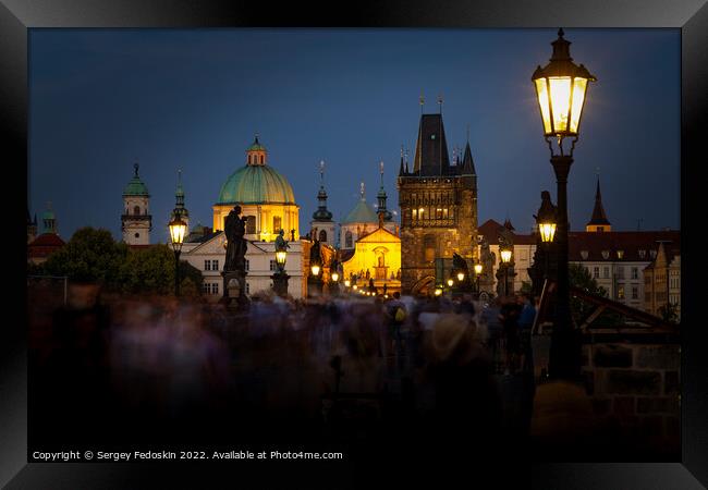 Prague, Czech Republic. Charles Bridge (Karluv Most - in czech) and Old Town Tower. Framed Print by Sergey Fedoskin