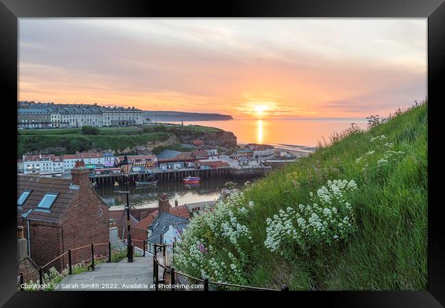 Whitby 199 Steps Sunset Framed Print by Sarah Smith