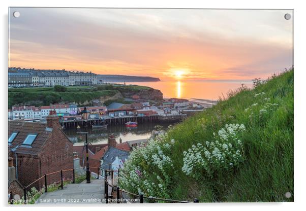 Whitby 199 Steps Sunset Acrylic by Sarah Smith