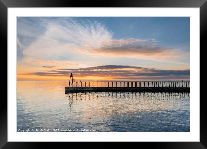 Whitby East Pier Sunrise Framed Mounted Print by Sarah Smith