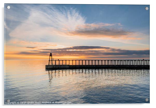 Whitby East Pier Sunrise Acrylic by Sarah Smith