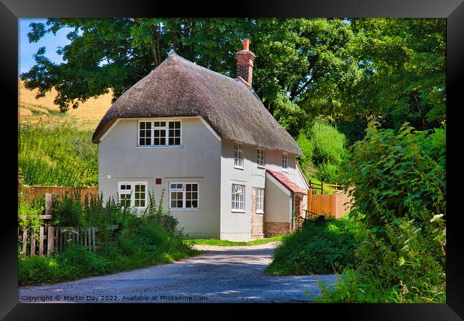 Idyllic Thatched Cottage in Dorset Framed Print by Martin Day