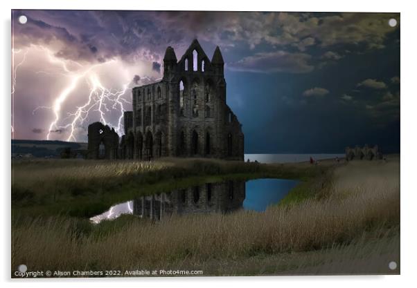 Whitby Abbey Lightning Storm Acrylic by Alison Chambers