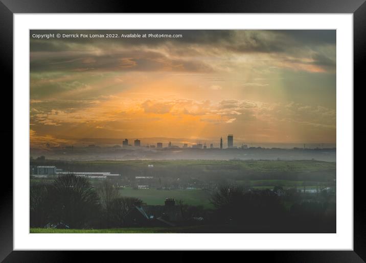 Manchester city skyline Framed Mounted Print by Derrick Fox Lomax