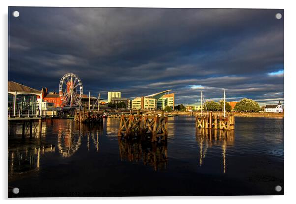 Cardiff Bay on a stormy late evening light Acrylic by Jenny Hibbert