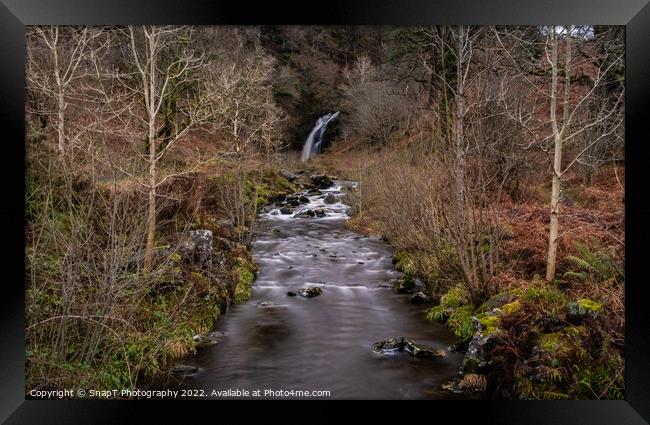 Grey Mare's Tail Waterfall and burn in winter, Galloway Forest Park, Scotland Framed Print by SnapT Photography