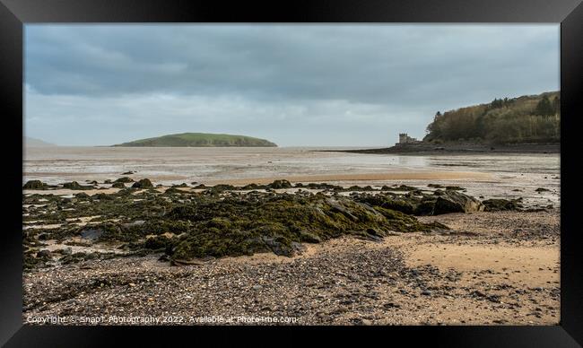 Low tide over Balcary Bay with Heston Island and Balcary Tower in the background Framed Print by SnapT Photography