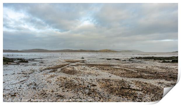 Stream flowing into Balcary Bay, with salmon fishing nets in the background Print by SnapT Photography