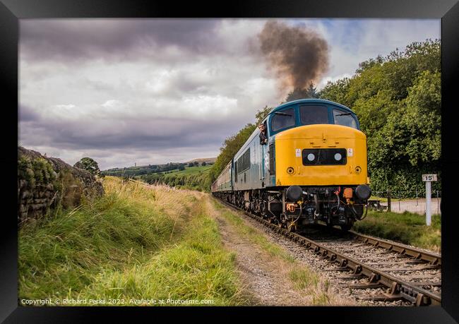 Class 45 heritage diesel in the Irwell Valley Framed Print by Richard Perks