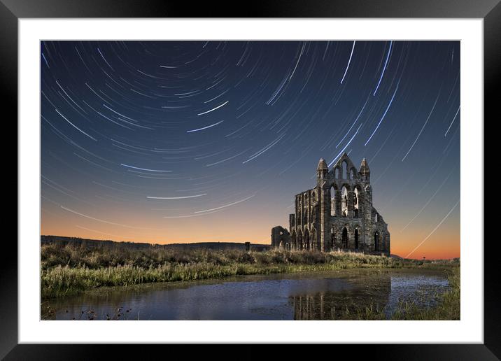 Whitby Abbey Star Trails Framed Mounted Print by J Biggadike