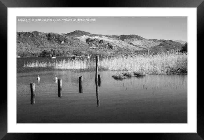 Derwent Water Lake District Black and White Framed Mounted Print by Pearl Bucknall