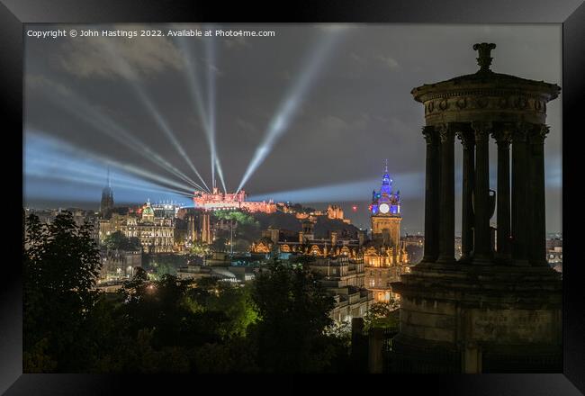 Edinburgh Castle Illuminated Framed Print by John Hastings