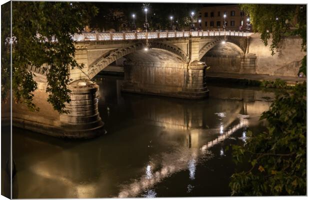 Ponte Giuseppe Mazzini At Night In Rome Canvas Print by Artur Bogacki