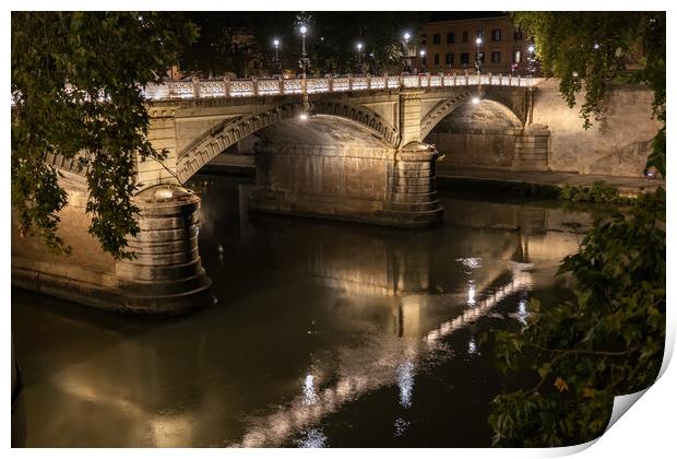 Ponte Giuseppe Mazzini At Night In Rome Print by Artur Bogacki