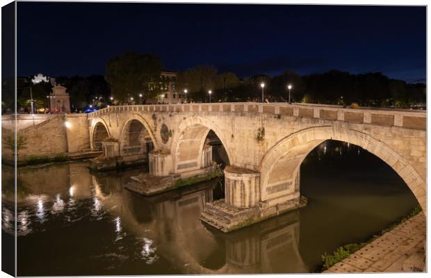 Ponte Sisto Bridge In Rome At Night Canvas Print by Artur Bogacki