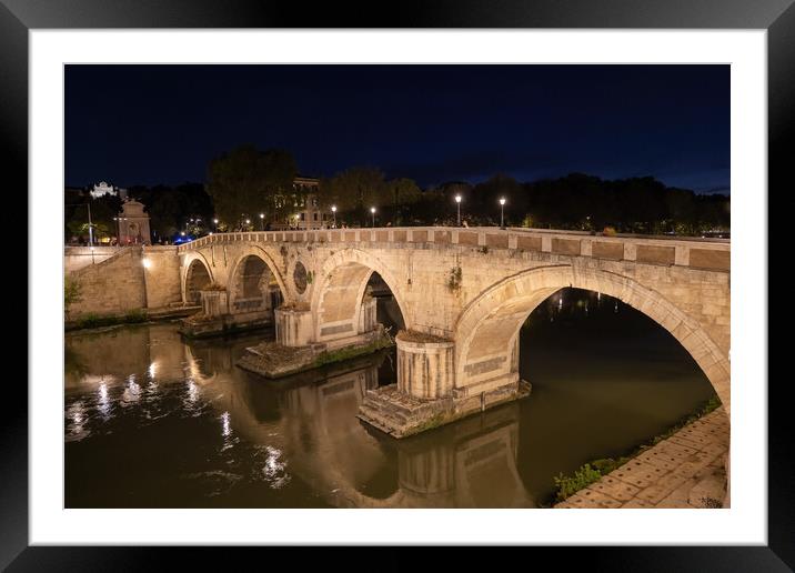 Ponte Sisto Bridge In Rome At Night Framed Mounted Print by Artur Bogacki