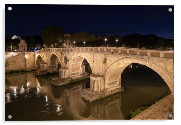 Ponte Sisto Bridge In Rome At Night Acrylic by Artur Bogacki
