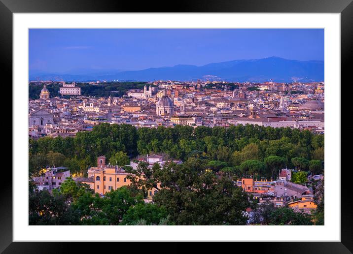City of Rome Cityscape at Dusk Framed Mounted Print by Artur Bogacki