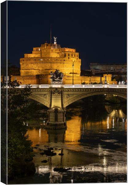 Castle and Bridge in Rome at Night Canvas Print by Artur Bogacki