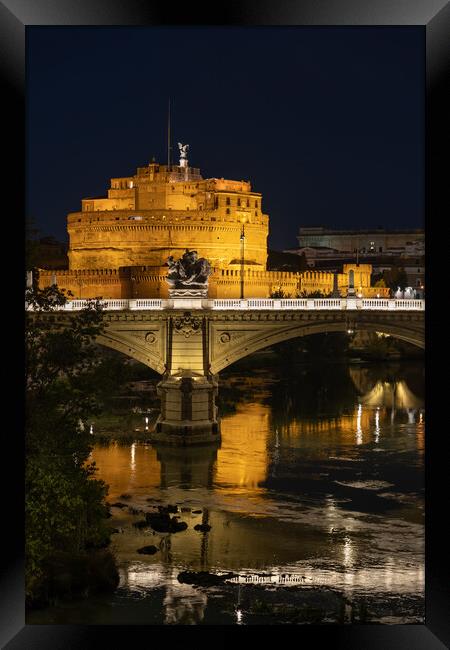 Castle and Bridge in Rome at Night Framed Print by Artur Bogacki