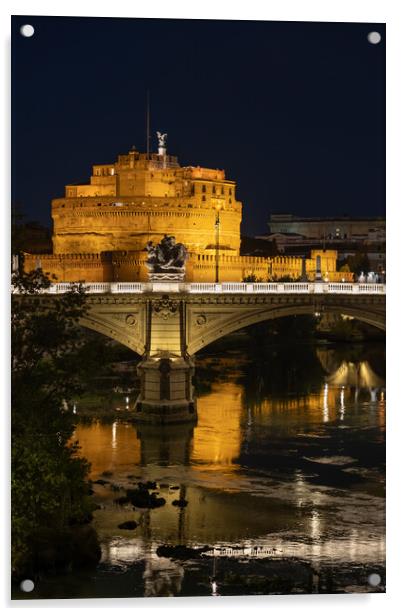 Castle and Bridge in Rome at Night Acrylic by Artur Bogacki