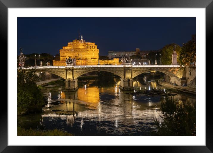 Night at Tiber River in City of Rome Framed Mounted Print by Artur Bogacki