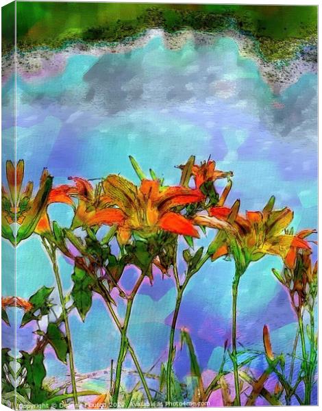 Scarlet Lilies Dancing in the Wind Canvas Print by Deanne Flouton