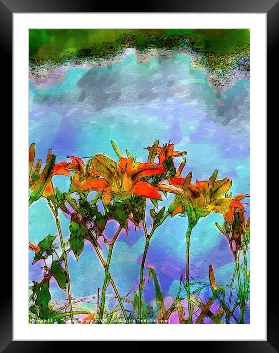 Scarlet Lilies Dancing in the Wind Framed Mounted Print by Deanne Flouton