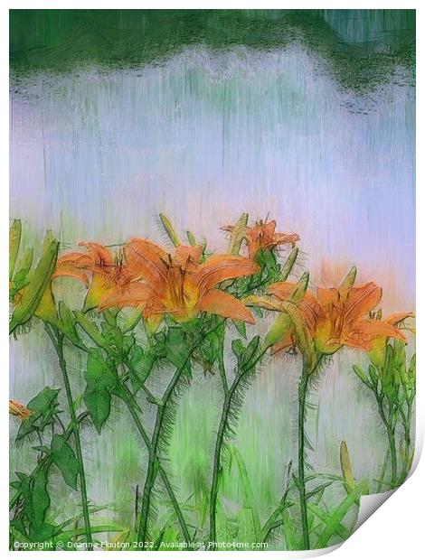 Scarlet Lilies Dancing in the Wind Print by Deanne Flouton