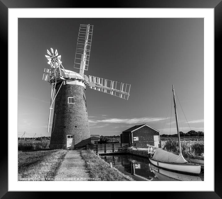 Horsey Windpump Norfolk. Black and white Framed Mounted Print by Craig Yates