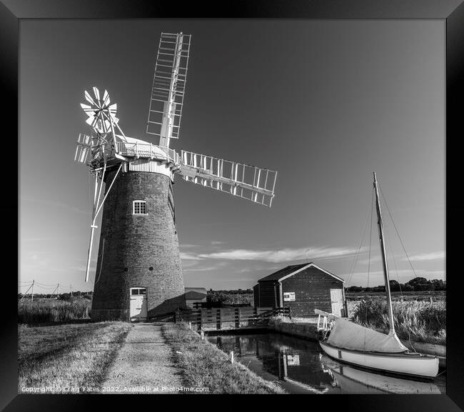 Horsey Windpump Norfolk. Black and white Framed Print by Craig Yates