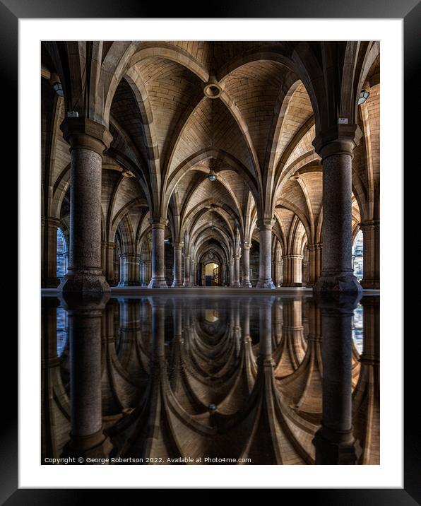 Reflections of Glasgow Universtity Cloisters Framed Mounted Print by George Robertson