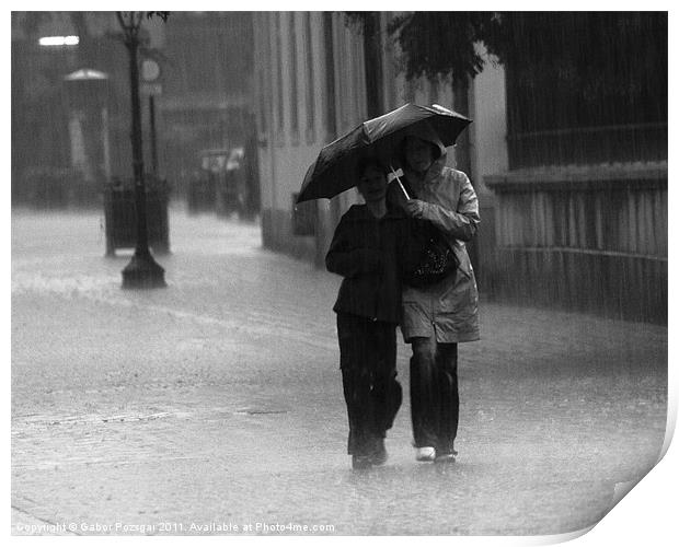Walking in the rain Print by Gabor Pozsgai