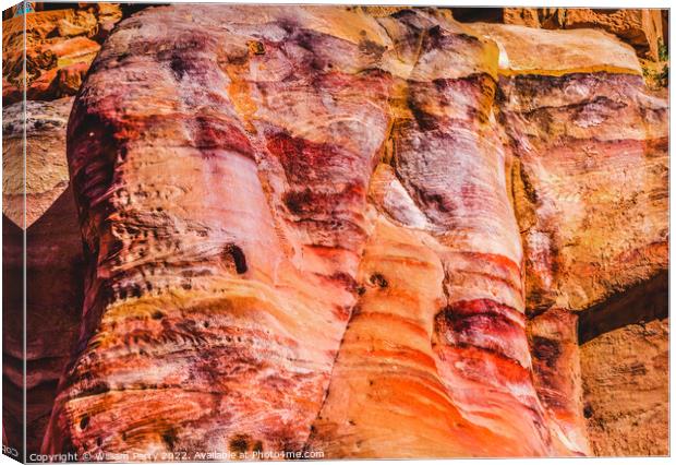 Red Yellow Rocks Patterns Petra Jordan Canvas Print by William Perry