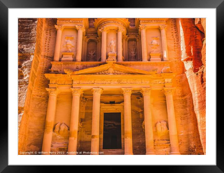 Yellow Golden Treasury Morning Siq Petra Jordan  Framed Mounted Print by William Perry