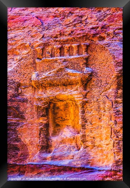 Small Rose Red Rock Tomb Outer Siq Petra Jordan  Framed Print by William Perry