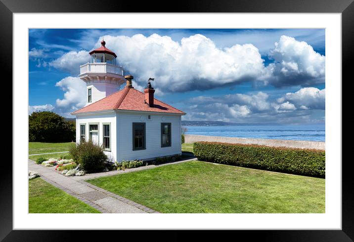Mukilteo lighthouse in Washington state during bright summer day Framed Mounted Print by Thomas Baker