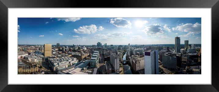 Panoramic aerial view over the city of Manchester Framed Mounted Print by Erik Lattwein