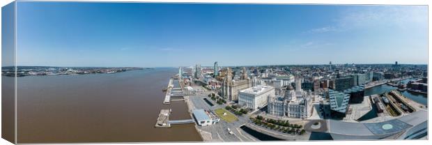 Panoramic aerial view over the city of Liverpool and Mersey River Canvas Print by Erik Lattwein